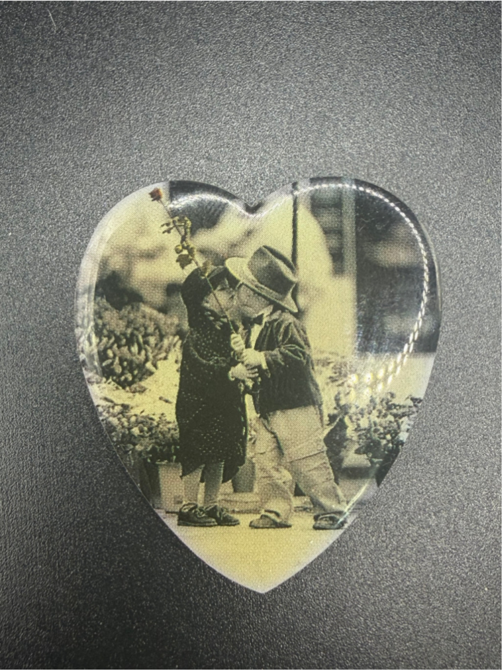 Vintage Behner Heart Brooch Children Kissing Photo Pin Romantic Nostalgia